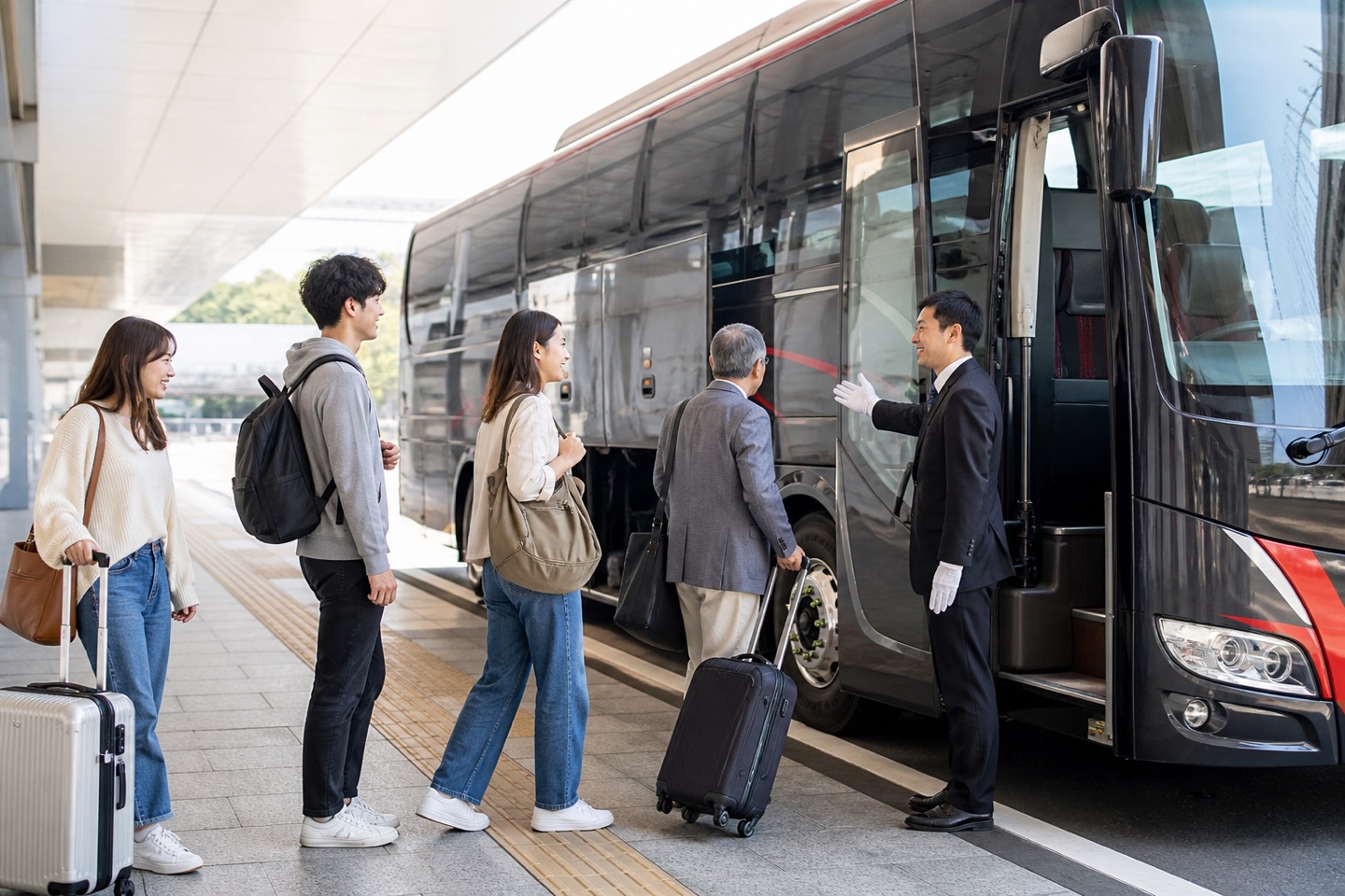高速バスに乗車する旅行者